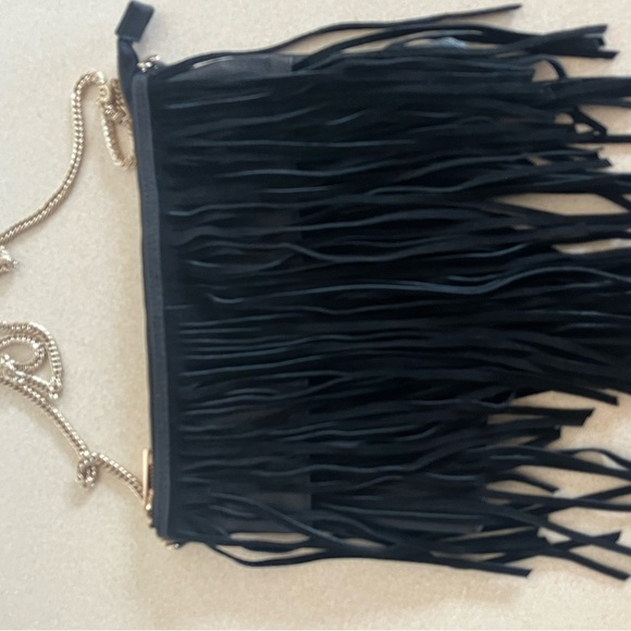 H&M Black Leather Fringe Crossbody Bag with Chain Strap Like New ! - Picture 3 of 5